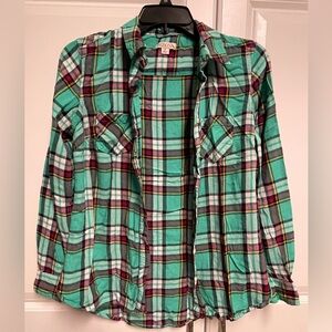 Merona Women’s Size Small Multi Green Plaid Flannel Shirt Button Up Long Sleeve